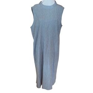 Eileen Fisher NEW Tencel Crinkle Mock Neck Sleeveless Midi Dress Silver Gray XL